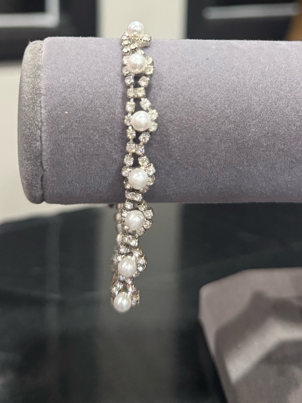 icing Silver Pearl & Crystal Bracelet Women Jewelry rhinestone bling formal